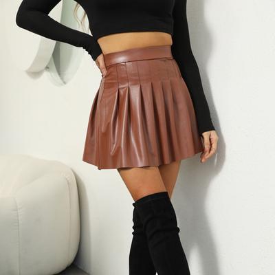 Dámská jednobarevná sukně s vysokým pasem z kůže, krátká sexy skládaná sukně ve stylu nočního klubu