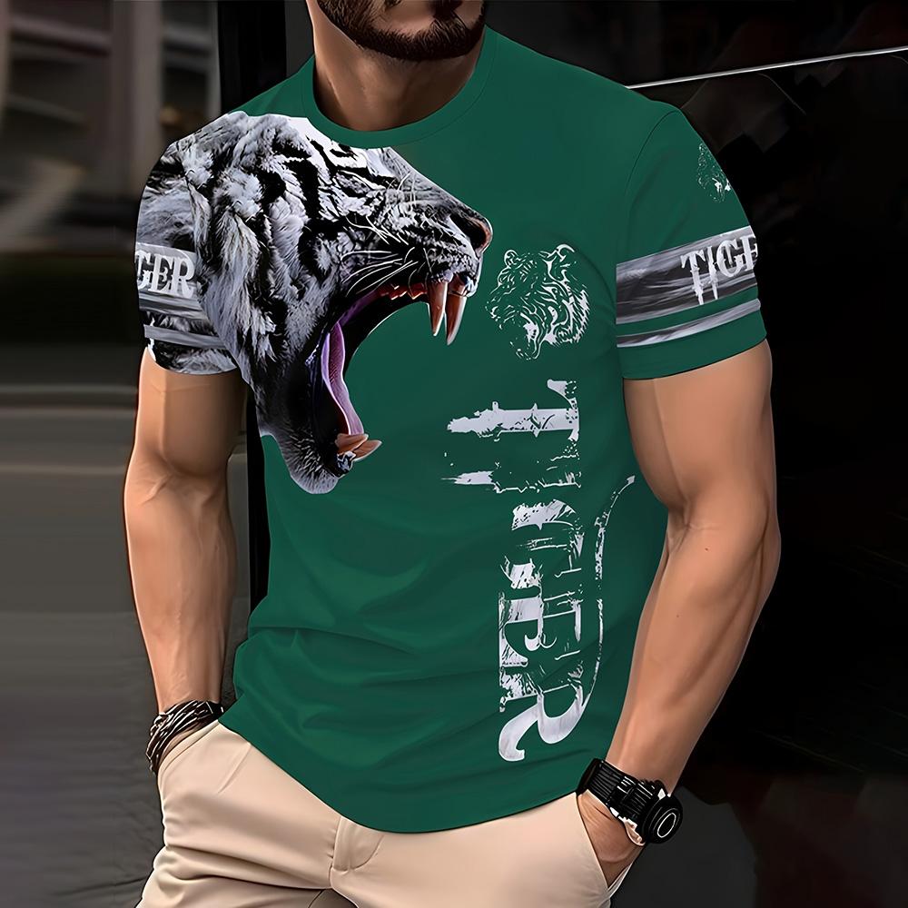 Soft and lightweight classic T-shirt for men in summer, cool and comfortable round neck short sleeved 3D printed loose T-shirt