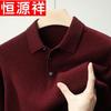 Hengyuanxiang Men's Pure Wool Lapel Long-Sleeve Knit Sweater
