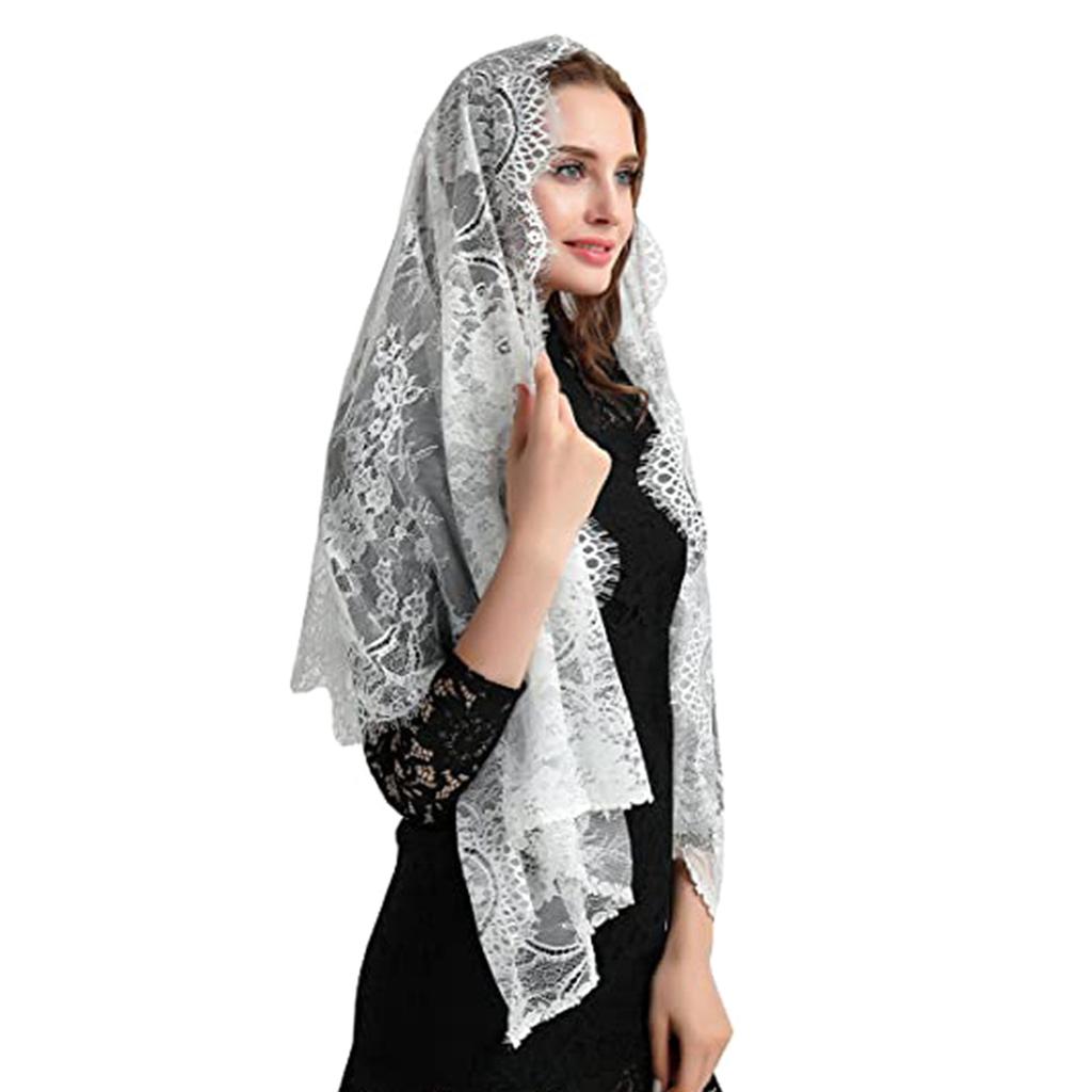 Lace Headscarf Veil Cape Scarf 70x150cm Women's Classic Shawl Soft Breathable Hollowed Out Solid Color Headband Shawl