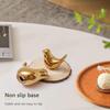 Eramic Golden Bird Figurine Set with Non-Slip Base, Decorative Bird Statues for Tabletop Shelf