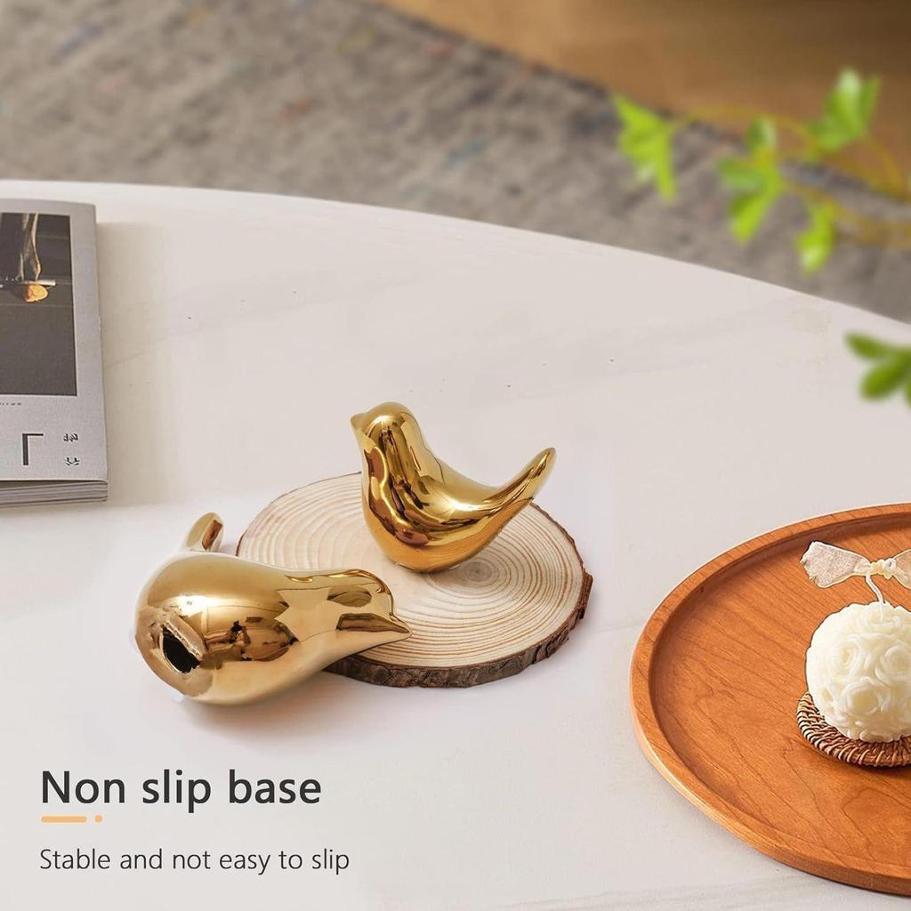 Eramic Golden Bird Figurine Set with Non-Slip Base, Decorative Bird Statues for Tabletop Shelf