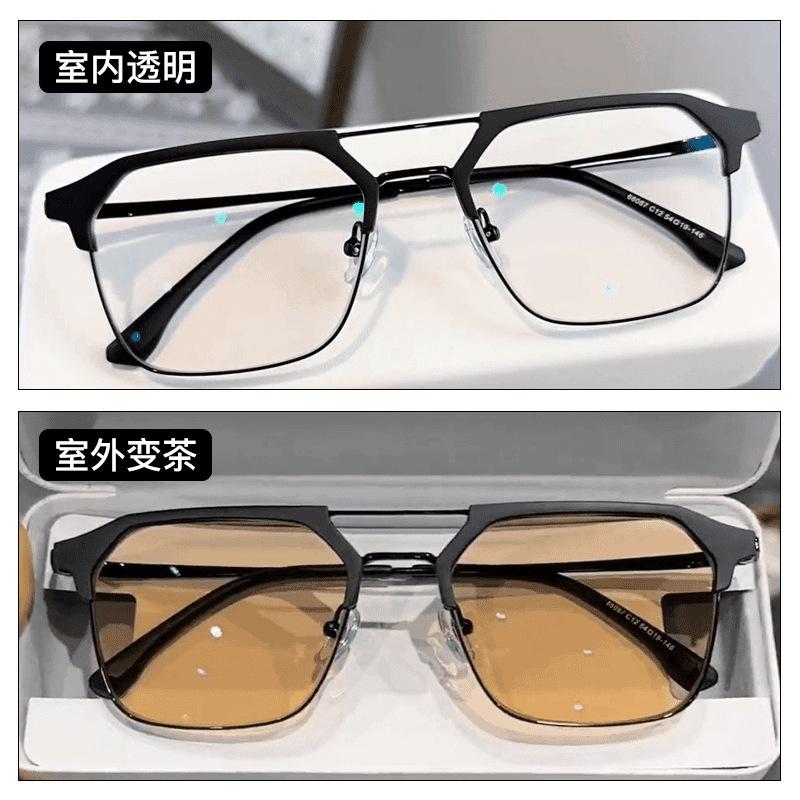 Color-changing half-frame myopia glasses, men's large frame looks thin and handsome, and flat light mirrors can be equipped with prescription lenses
