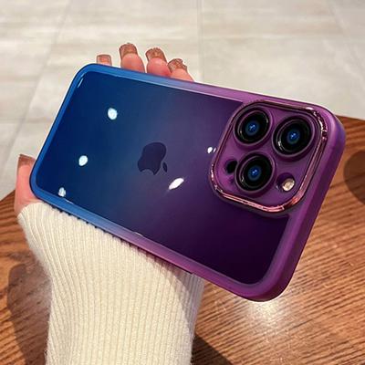 Gradient Rainbow Clear Shockproof Phone Case For Iphone 14 13 12 11pro Max Xs Max Xr Plus Silicone Metal Camera Protector Cover