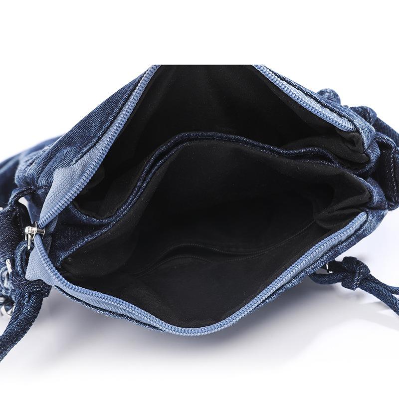 Einfache Retro-Waschdenim-Tasche neue modische mehrlagige Umhängetasche Handy-Tasche lässige Schulter-Damentasche