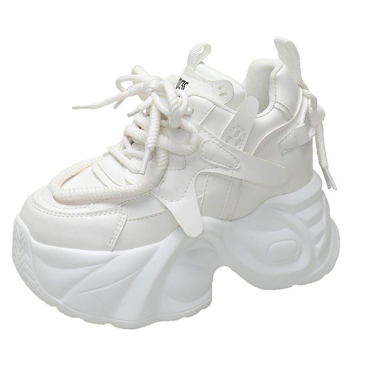 

Women High Platform non-slip Sneakers Spring vulcanized Shoes 9.5CM Thick Sole Leather Casual Shoes Chunky Dad Sport Sneakers 34