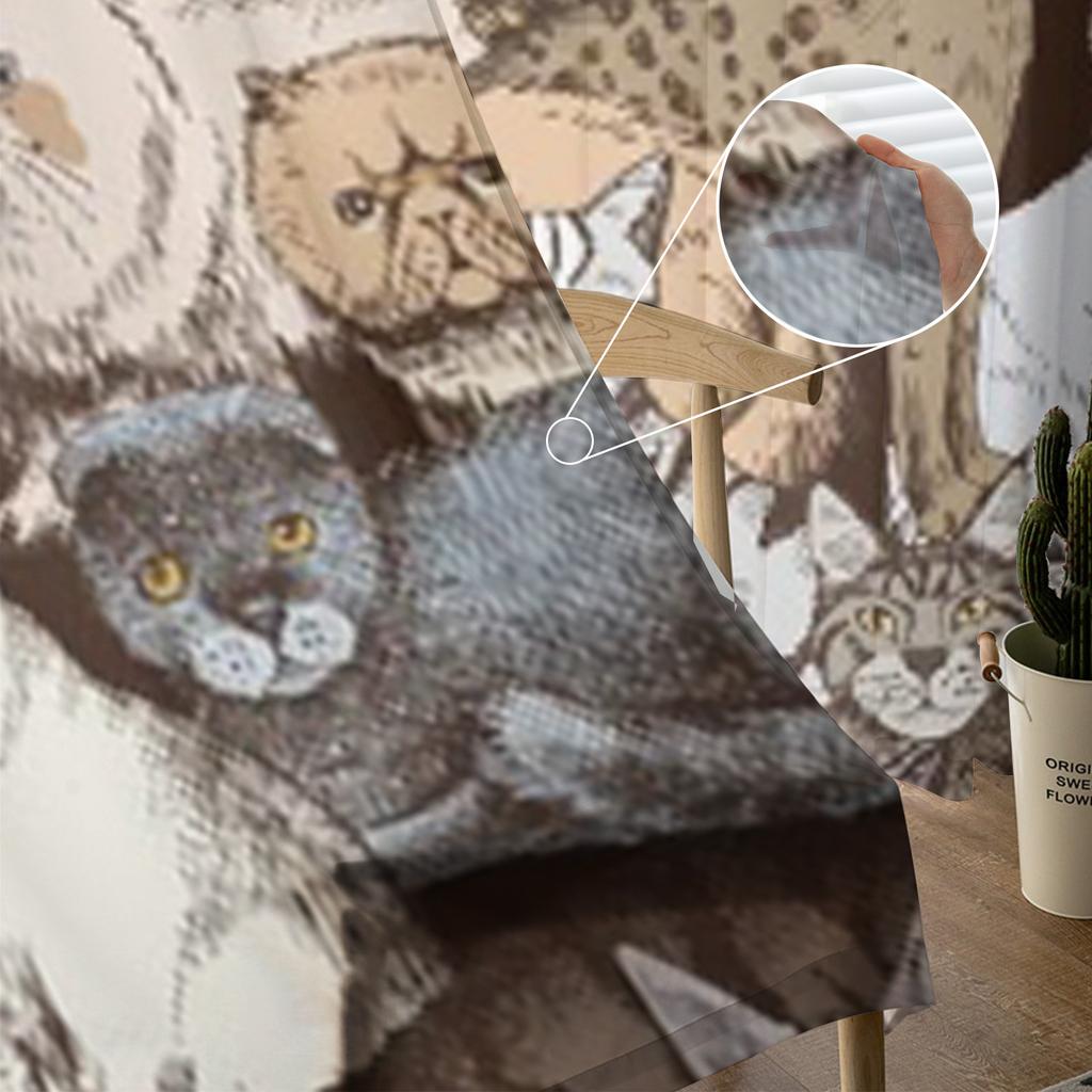 16 Bunte Handgezeichnete Rassekatzen Chiffon Transparente Vorhänge für Wohnzimmer Schlafzimmer Dekoration Fenster Voiles Tüllvorhang