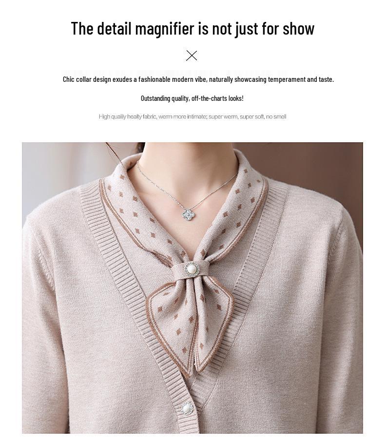 2025 Elegant Plus Velvet Knit Sweater for Middle-Aged & Elderly Women - Thickened, Stylish Autumn/Winter Base Layer Top