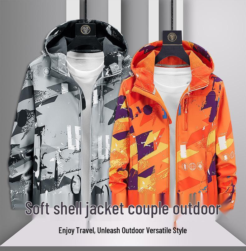 Jaqueta Softshell Camuflada Unissex: Fleece, À Prova de Vento, Impermeável, Com Capuz, Tamanho Grande Roupa para Montanhismo ao Ar Livre