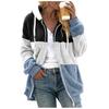 Women's Hooded Large Zip Jacket Loose Multicolor Paneled Plush Size