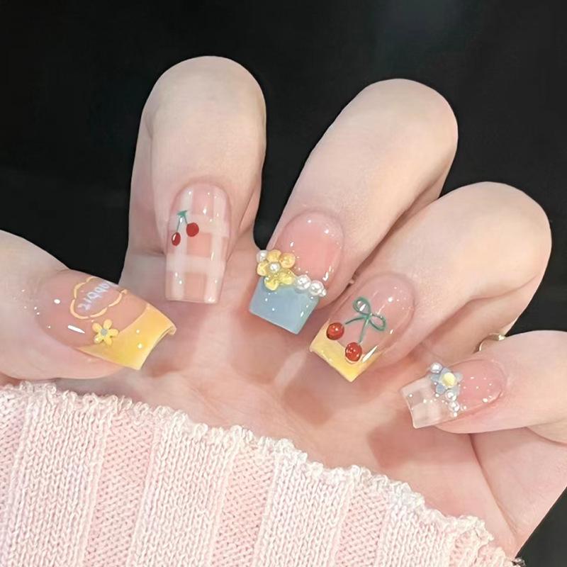 Cute Japanese Cat Eye Short Handmade False Nails Nail Art Stickers