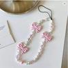 Phone Lanyard Beaded Chain with Bow Charms Adjustable Mobile Strap Handheld Phone Necklace for Secure Carrying and Decoration