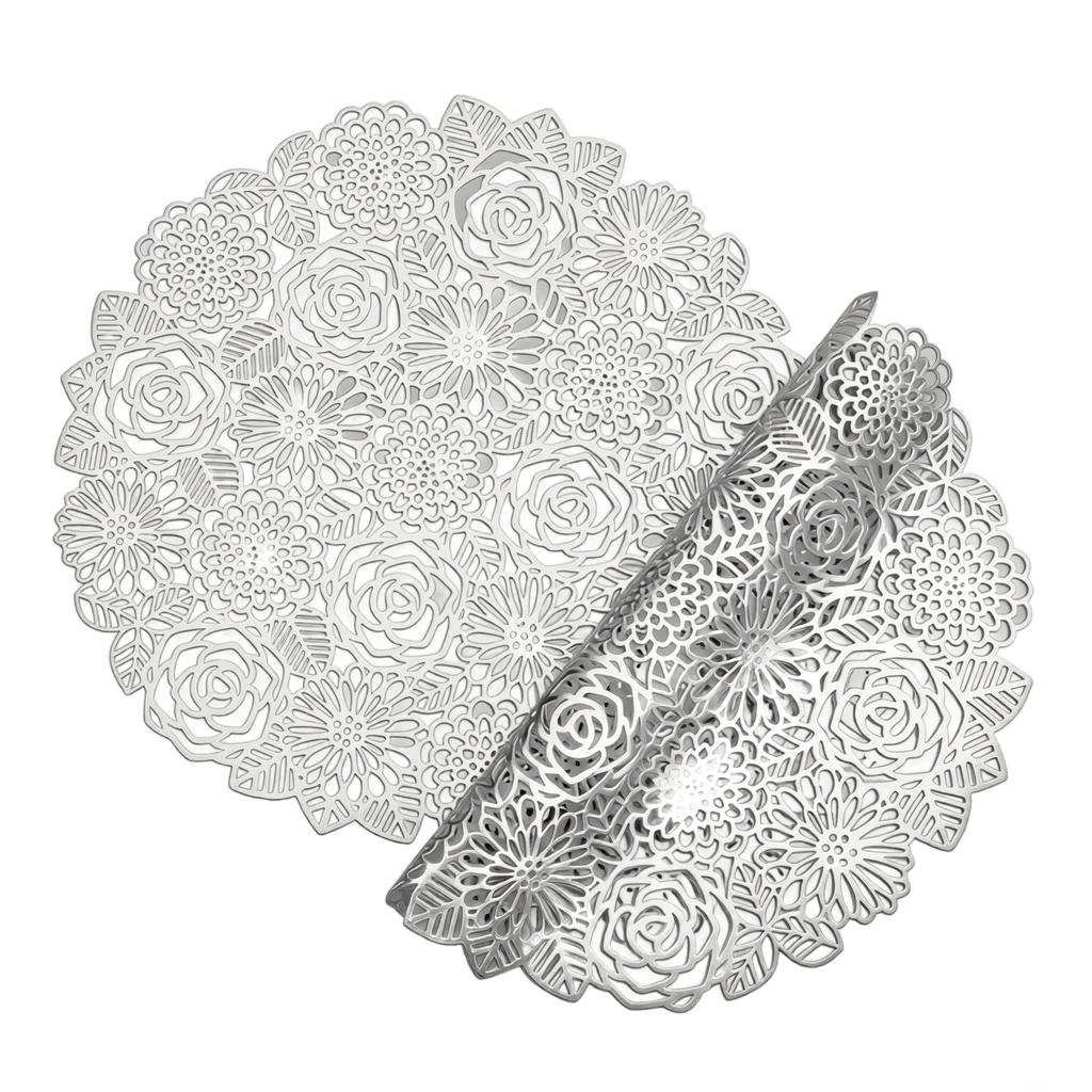 Round Heat Resistant Placemat 38cm Floral Laser Cut Design Durable Non-Slip Table Mat for Dining Kitchen Use