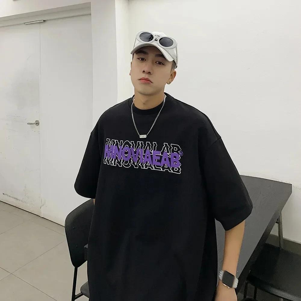 American 210GSM Printed T-shirts Men Oversized T-Shirt Summer Cotton Short Sleeve Tees Ins Male Top Streetwear Versatile Clothes