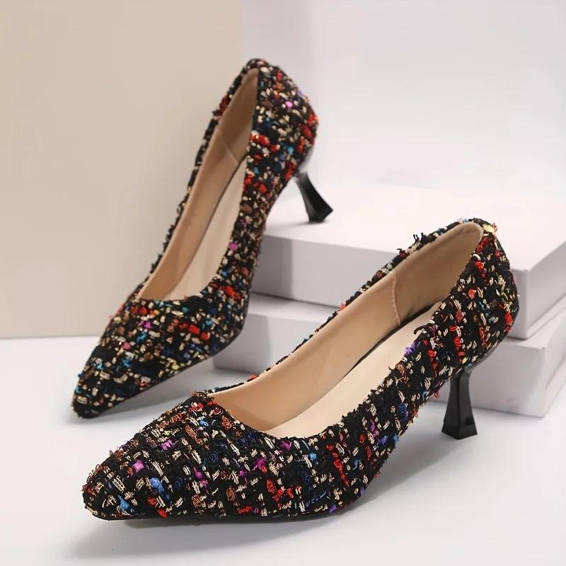 

мода Модные женские туфли Слипоны Женские туфли-лодочки Осенние туфли с острым носком Неглубокие разноцветные туфли на шпильке или тонком каблуке Туфли больших размеров 42 чёрный