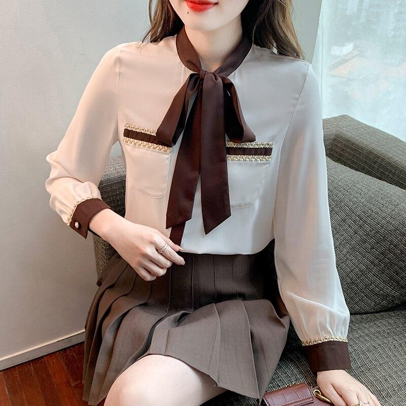 Fashion Chiffon Blouse Women With Bow Tops Office Lady Elegant Womens Shirt Sweet Loose Female Clothing Blusas 24693
