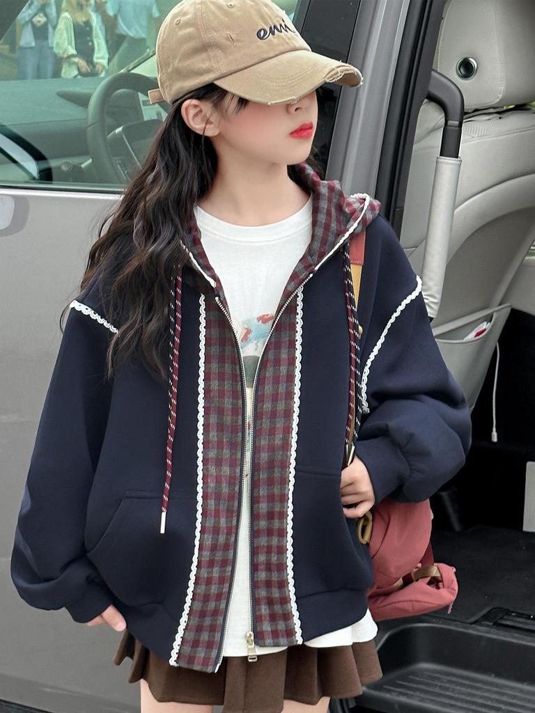 Girls' 2025 Korean Style Versatile Hoodie Cardigan for Spring and Autumn