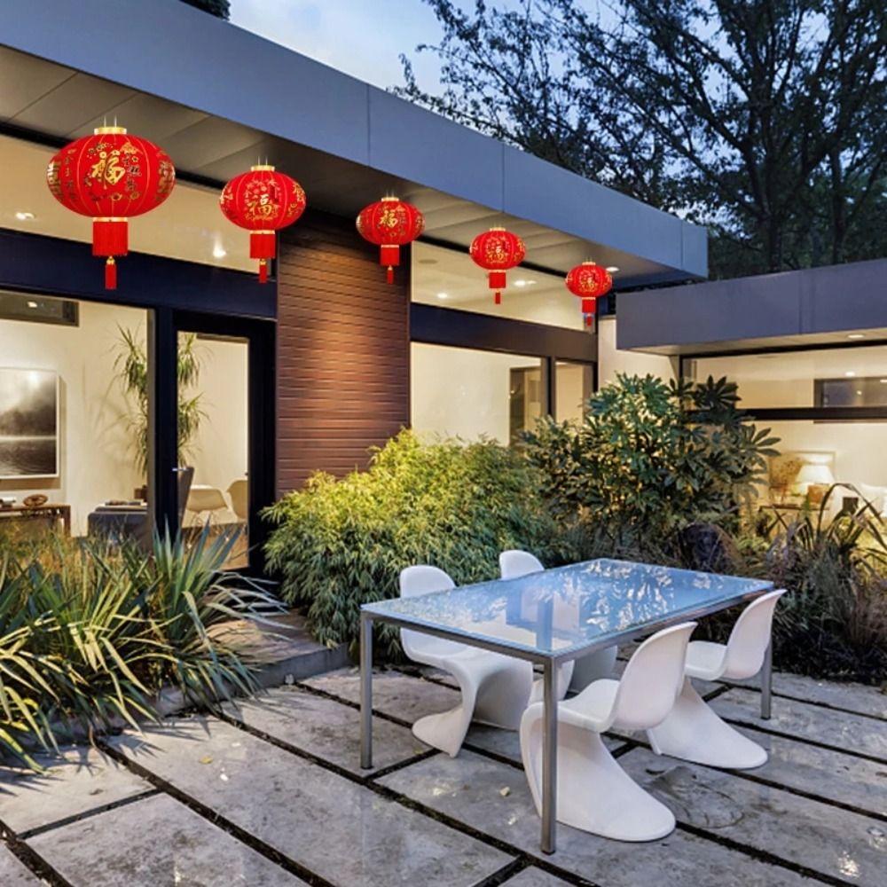 Red Chinese New Year Lantern Waterproof Door Hanging Lanterns Red Fluffy Lanterns  Good Fortune