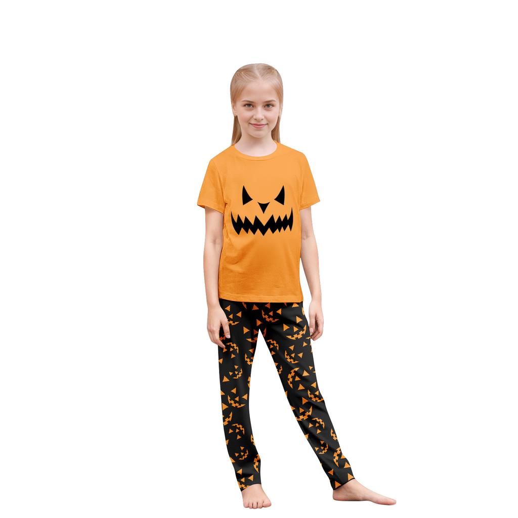 Print Cute Family Set Pajamas, Home Clothes, Family Set short Sleeve Top Pants Set