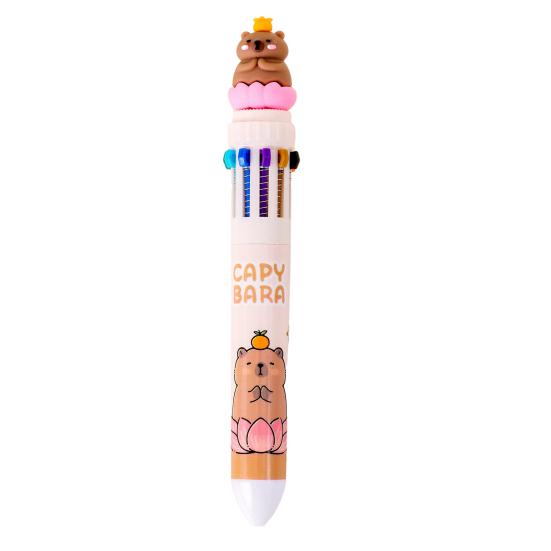 

Multicolor 10-in-1 Ballpoint Pen, Cute Capybara Ballpoint Pen, Push-Type Writing Pen, Ten Colors in One Retractable Pen for Office School Stationery C