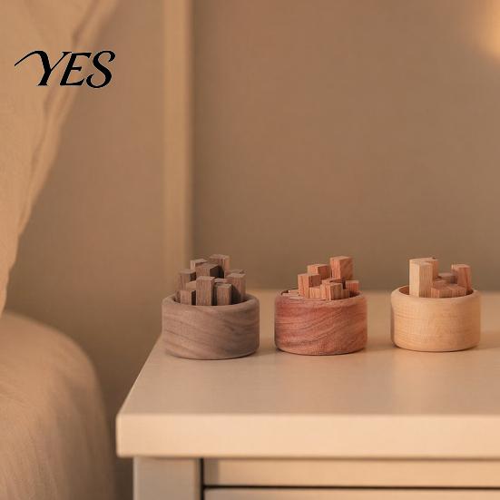 Fireless Fragrance Diffuser Wooden Essential Oil Diffuser, Beech Wood Aromatherapy Small Round for Home Offices Cars Yoga Rooms Black Walnut