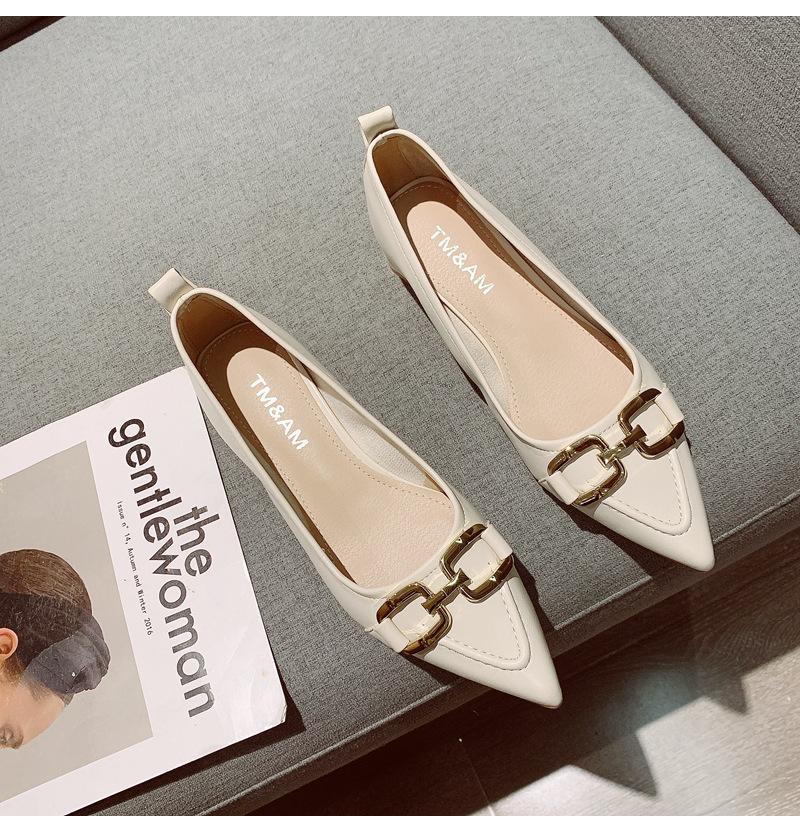2025 New Thick Heel Medium Heel Single Shoes Women's Versatile Autumn Models with Skirts Shallow Mouth Pointed Low Heels