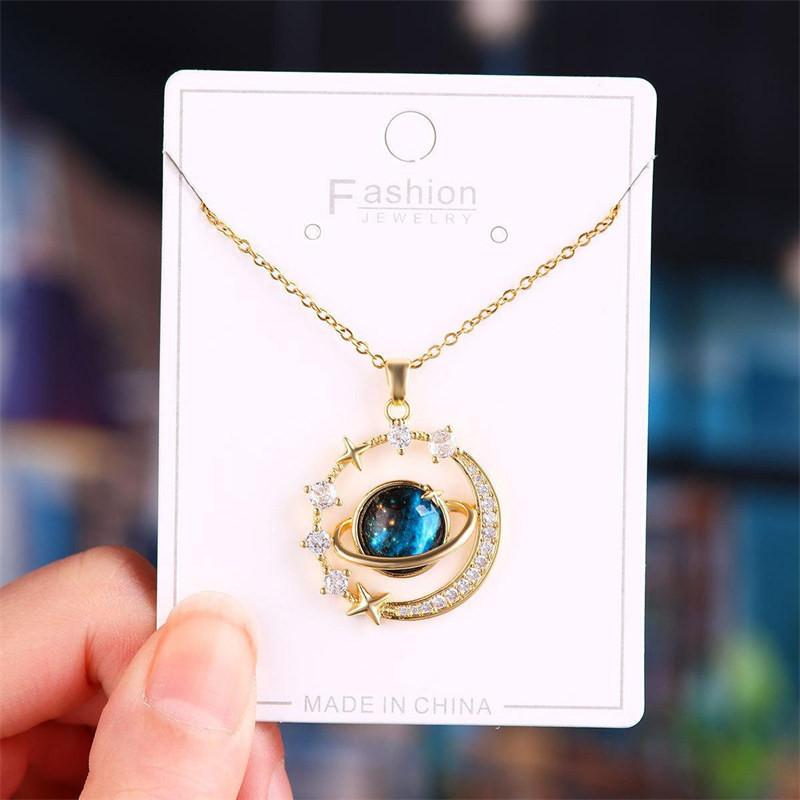 Stylish Alloy Vintage Moon And Star Pendant Necklace With Shimmering S Full