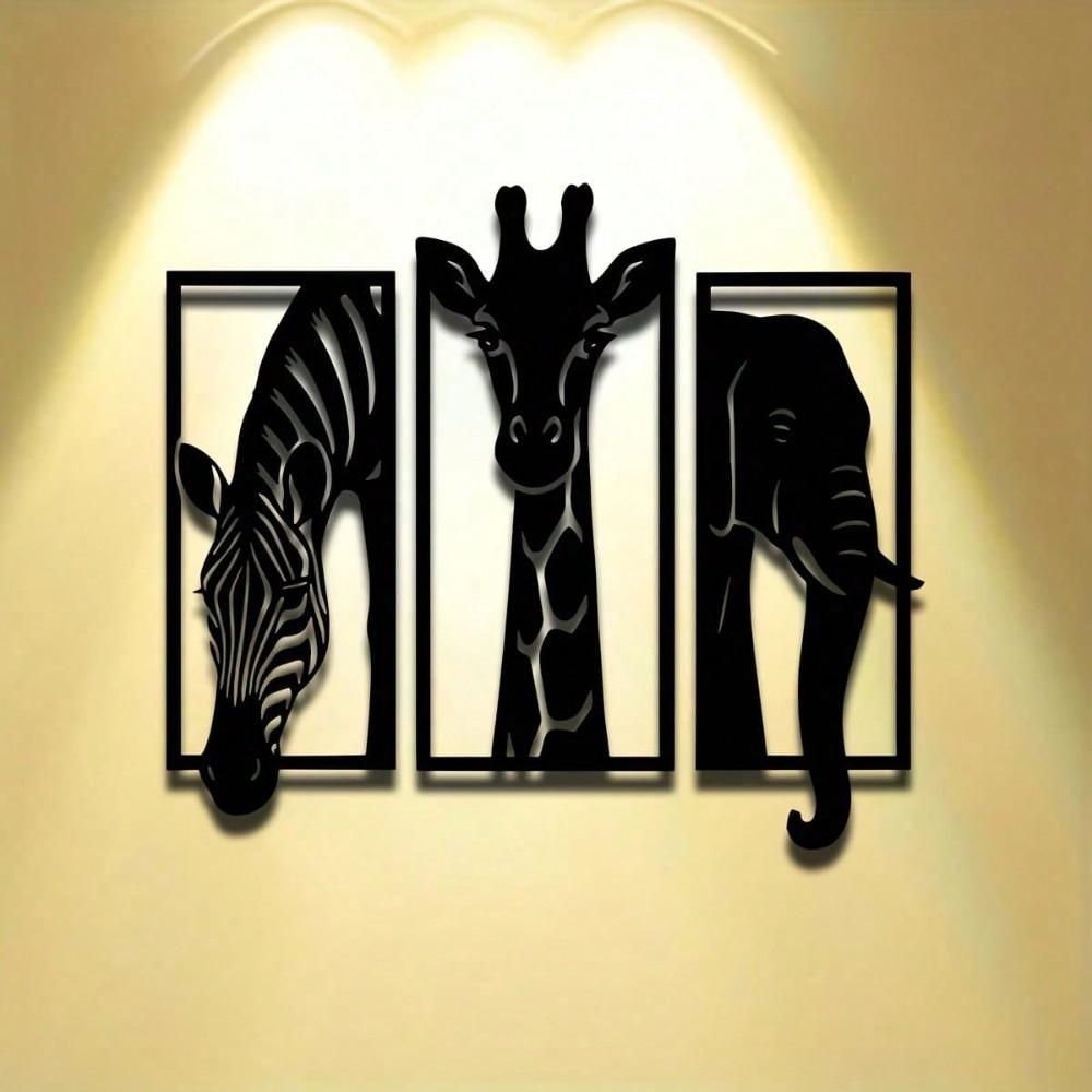 Metallväggkonstset Elefant Giraff Zebra 11,81 tum Modern Djurdekor Inomhus Utomhus Bröllop Jul Halloween Gåva Rum Heminredning