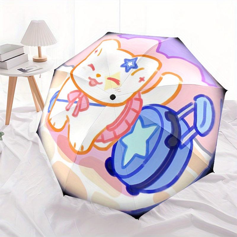 1 Stück Kitty Stern Automatisches Öffnen/Schließen Faltbarer Kompakter Regenschirm, 8-Speichen Stabiles Dach, Leicht Tragbar, Tägliche Nutzung, Geschenk, Outdoor-Regenschirm, Reise