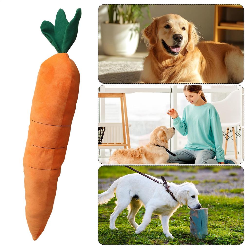 Tuggleksak för hundar, gosedjur, bettresistent tuggleksak för valpar, plyschmorot, för uttråkade djur, små stora raser, inomhus- och utomhusliv