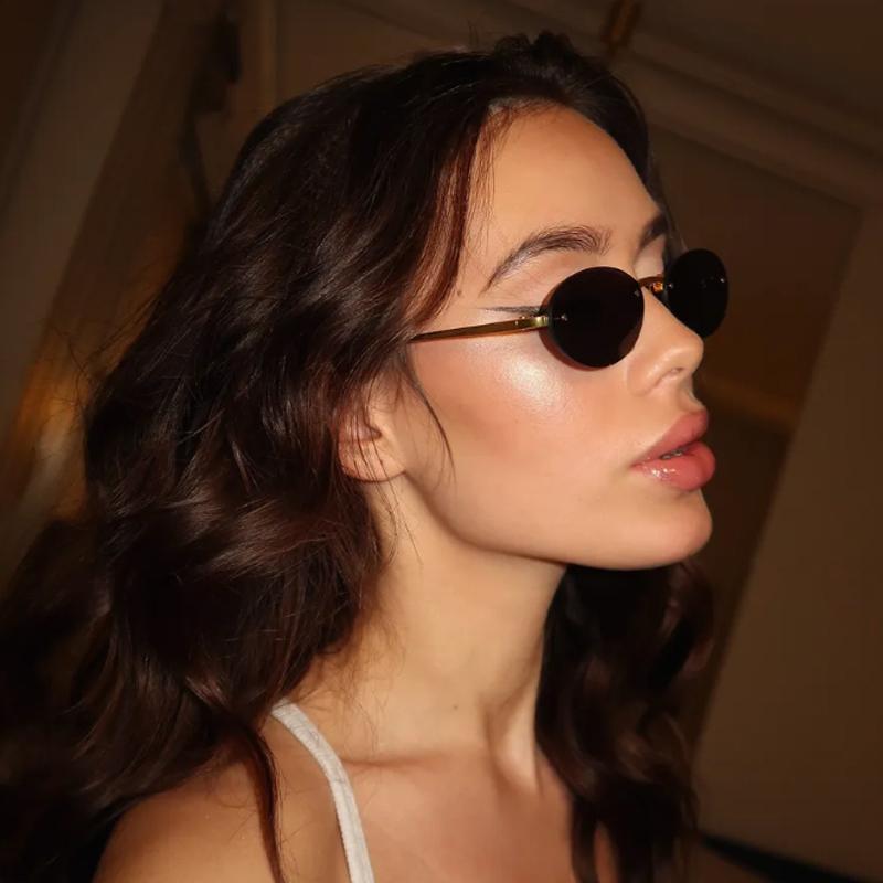 Protective Glasses 2pcs Rimless Oval Sunglasses Female Punk Metal Frame Gradient Lens Sun Glasses Multi Color Glasses UV400