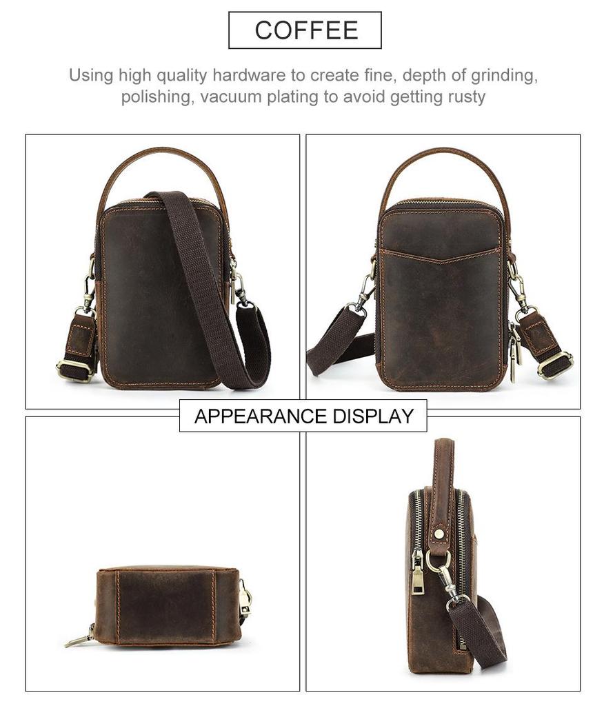 Retro Crazy Horse Leather Crossbody Phone Bag - Compact Outdoor Travel Storage