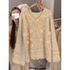 Three-dimensional flower design knitted sweater top autumn and winter new loose gentle wind sweater pullover woman