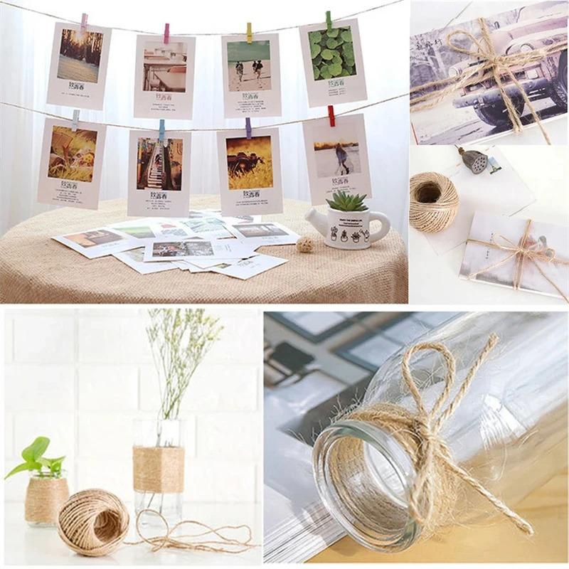 Natural Unbleached Jute Rope 50/80/100m Twine 1-2mm for Crafts Gift Wrapping Garden Tying Home Decor Wedding & Party Decoration