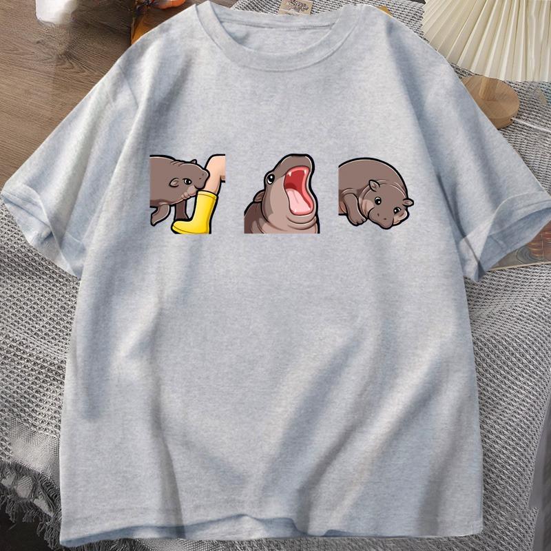 Moo Deng T Shirt Funny Baby Hippo Moo Deng Gang Tshirt Cute Baby Pygmy Hippo Moo Deng TShirts Hippo Lover Graphic Tees Clothes
