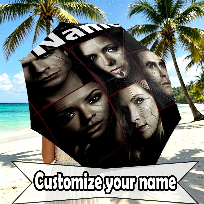 Custom Name Personalized The Vampire Diaries Print Umbrella, Auto Open Close, 8‑Rib Sturdy Frame, Commute Camping Hiking Use, Birthday Gift
