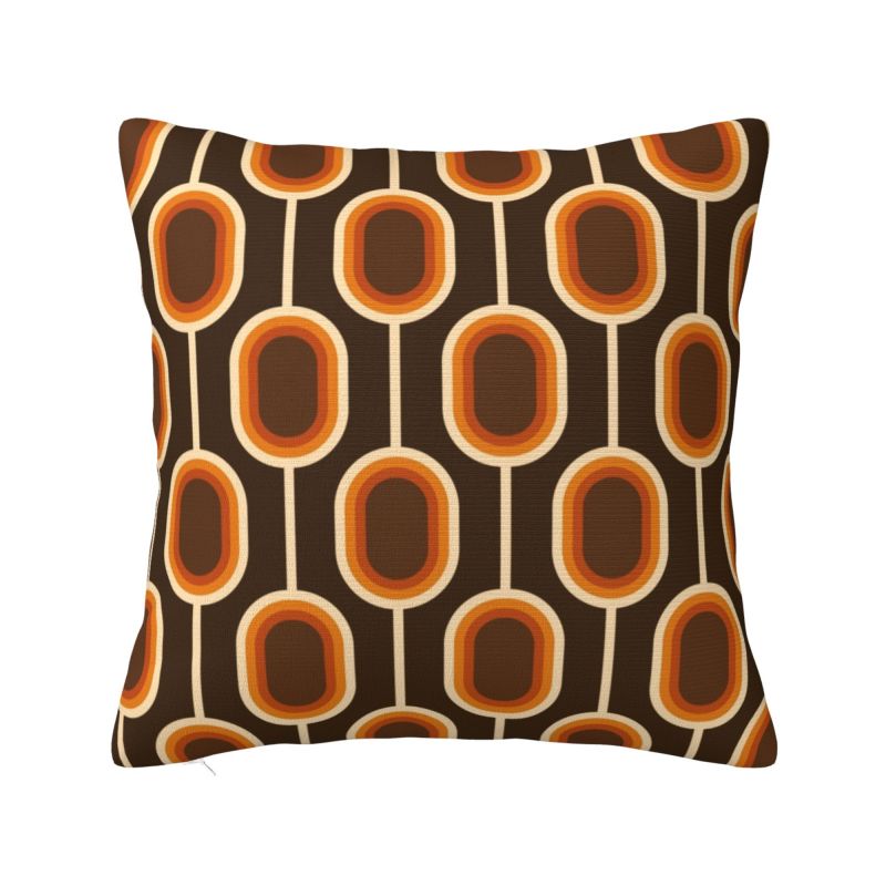 Custom 70s Pattern Retro Inustrial In Orange And Dark Brown Cushion Cover Modern Geometric Soft Nordic Pillow Living Room