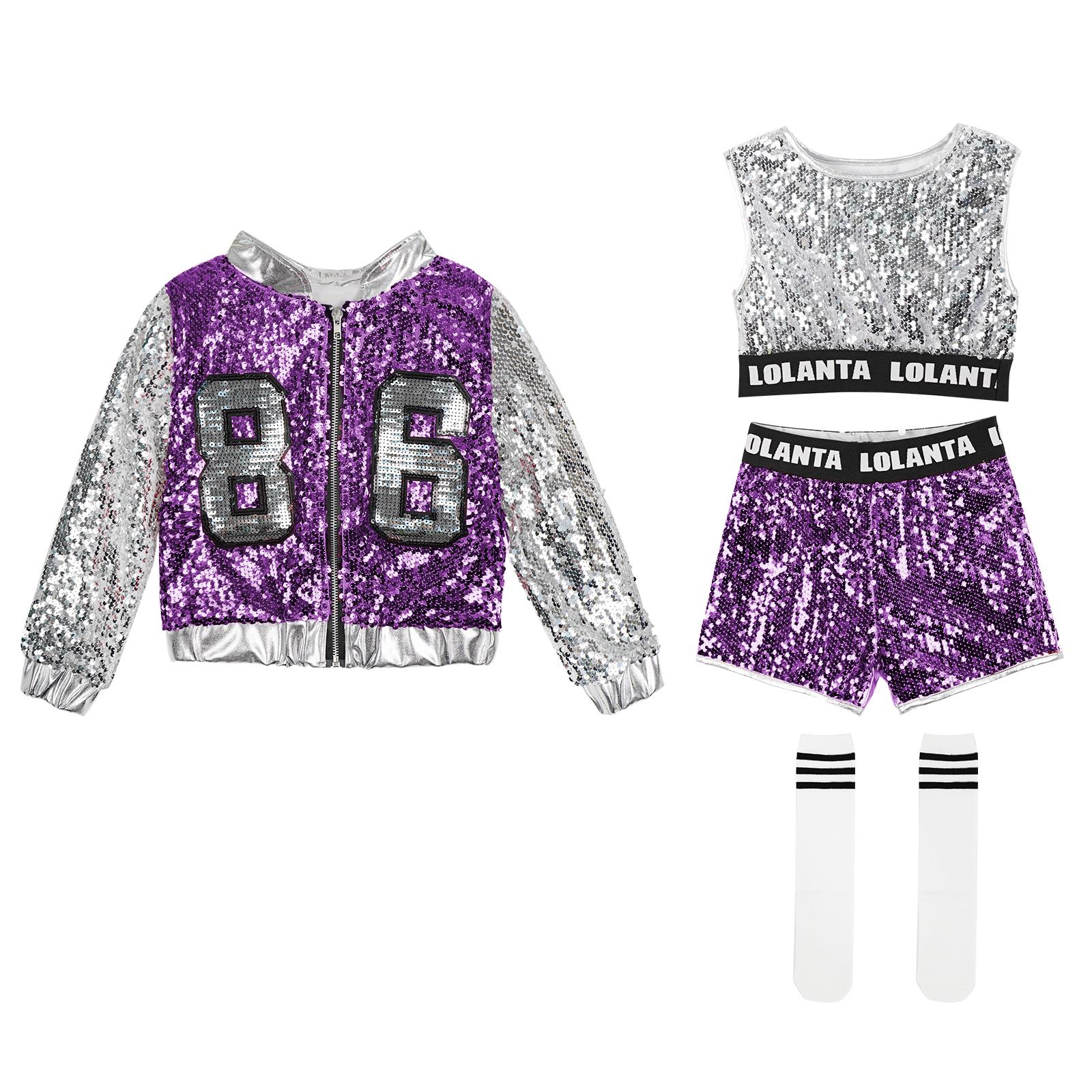 LOlanta Meisjes Pailletten Danskostuum Schitterend Hip Hop Jazz Dansjurken Moderne Dansoutfits 4-14 Jaar 6-7years (130) gray