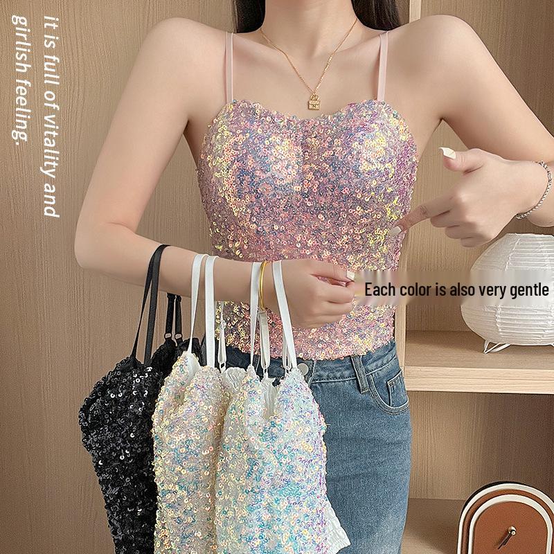 European Style Colorful Sequin Slim-Fit Bandage Camisole Vest for Women