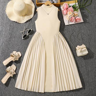 Stylish Dresses for Girls Summer Elegant Pleated Patchwork Sleeveless Dress for Kids
