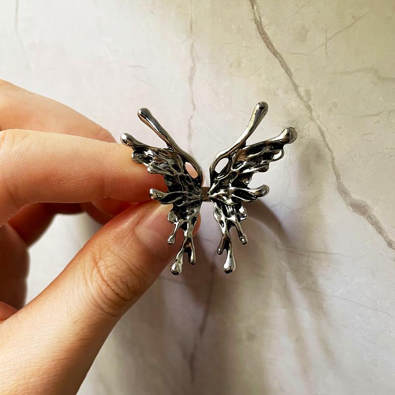 Retro Big Butterfly Ring For Women Men Silver Color Punk Gothic Open Ring Handmade Designer  Unisex Accessories Love Gift