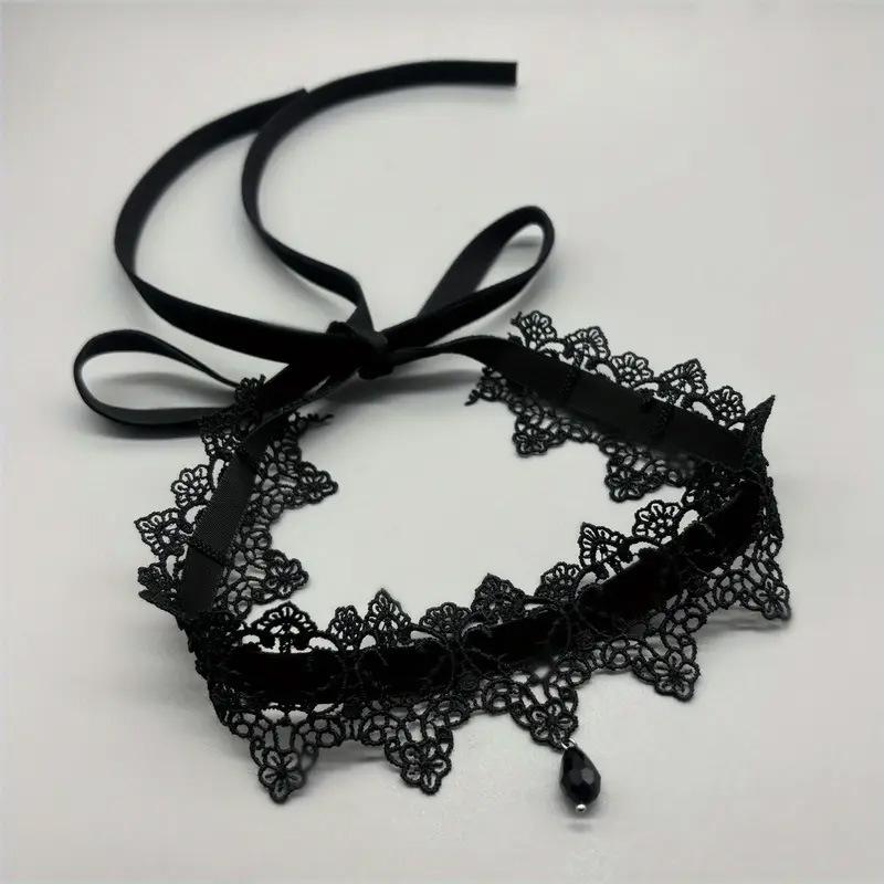 Sexy Black Lace Choker Necklace for Women Punk Velvet Geometric Hollow Flower Adjustable Necklace Halloween Jewelry Accessories