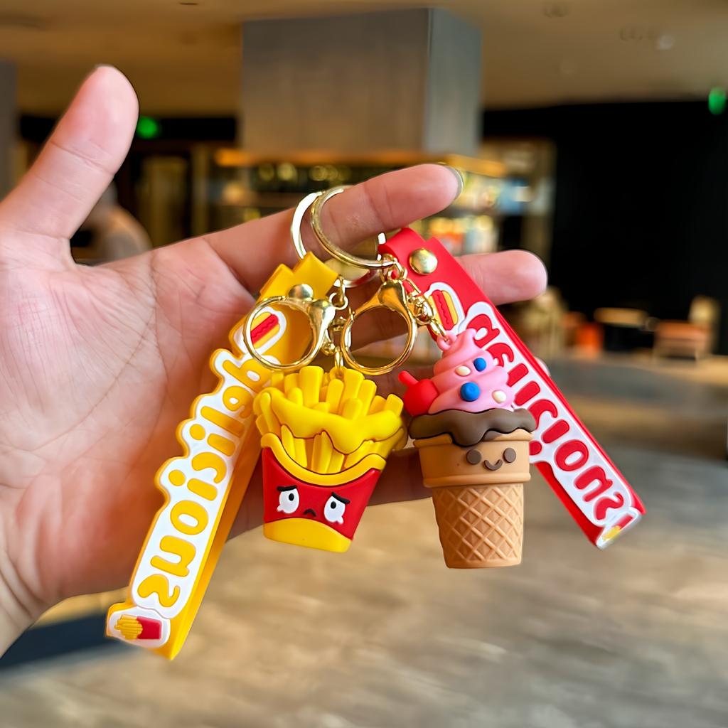 Simulated French Fries Burger Key Chain Pendant Cute Soft Rubber Pendant Car Key Chain Gift