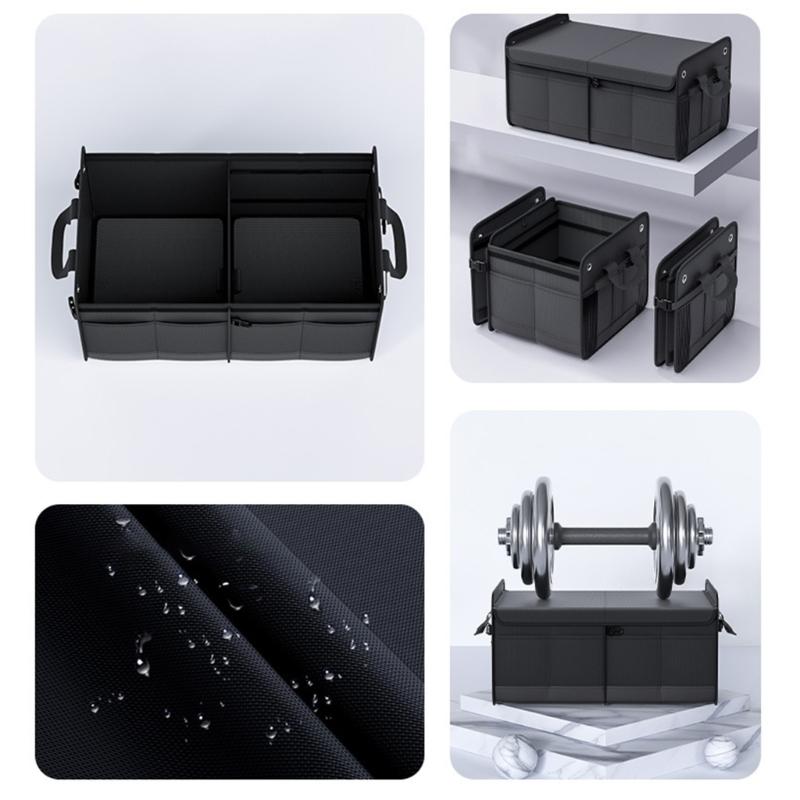 Car Storage Box SUV Cargo Storage Container Storage Tool with Mesh Pocket Car Trunk Organizer Collapsible Auto Accessory