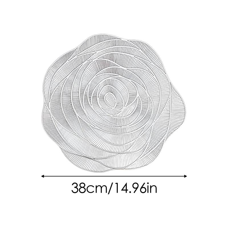 Flower Rose Round Placemats Restaurant Hollow PVC Decoration Meal Mat Anti-hot Dining Table Steak Plate Gold
