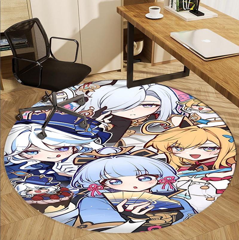 Genshin Impact Muster Runder Teppich, Innen-/Außenmatte, für Picknick, Spielzimmer, Schlafzimmer, Büro, Wohnzimmer, Heimdeko Teppich, Geburtstagsgeschenk