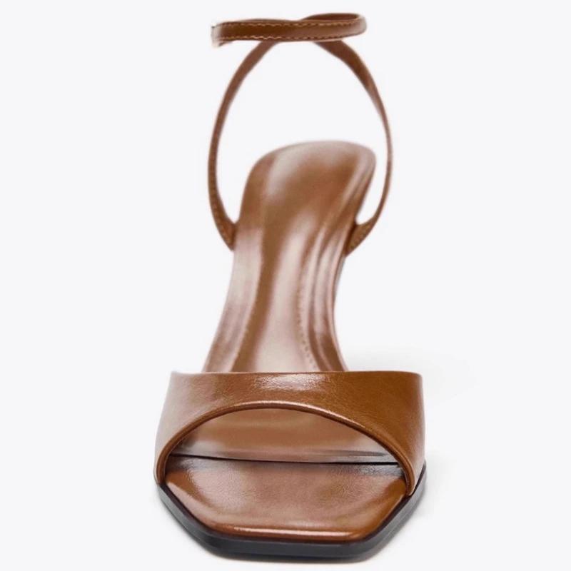 Fashion Pink Ankle Strap Buckle Design Brand Heeled Sandals Women Elegant Square Toe Heels Sweet Peep-toe Dress Shoes Sandalias De Mujer