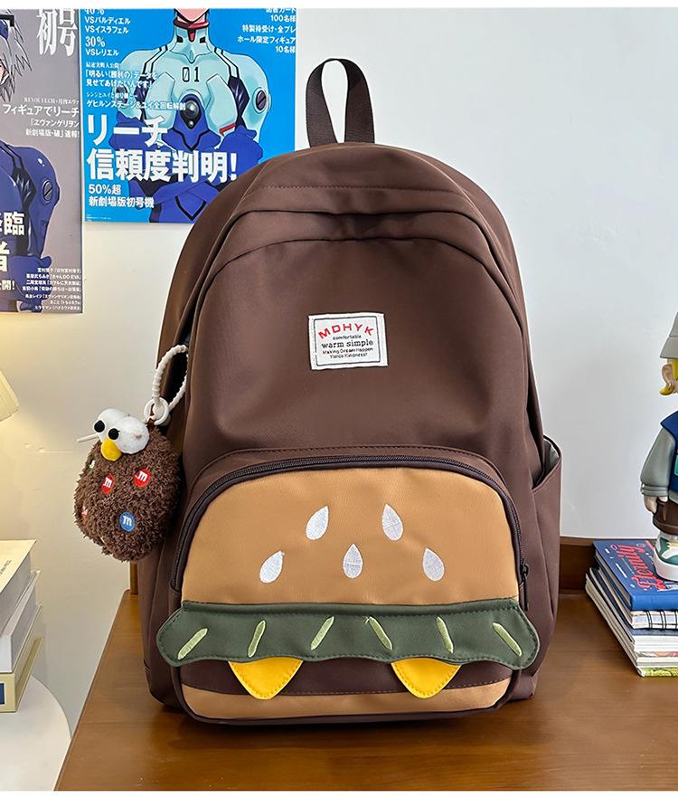 School Bag 2025 New Design Sense Niche Backpack Hamburger Cute Large Capacity Campus School Bag Leisure Travel Backpack