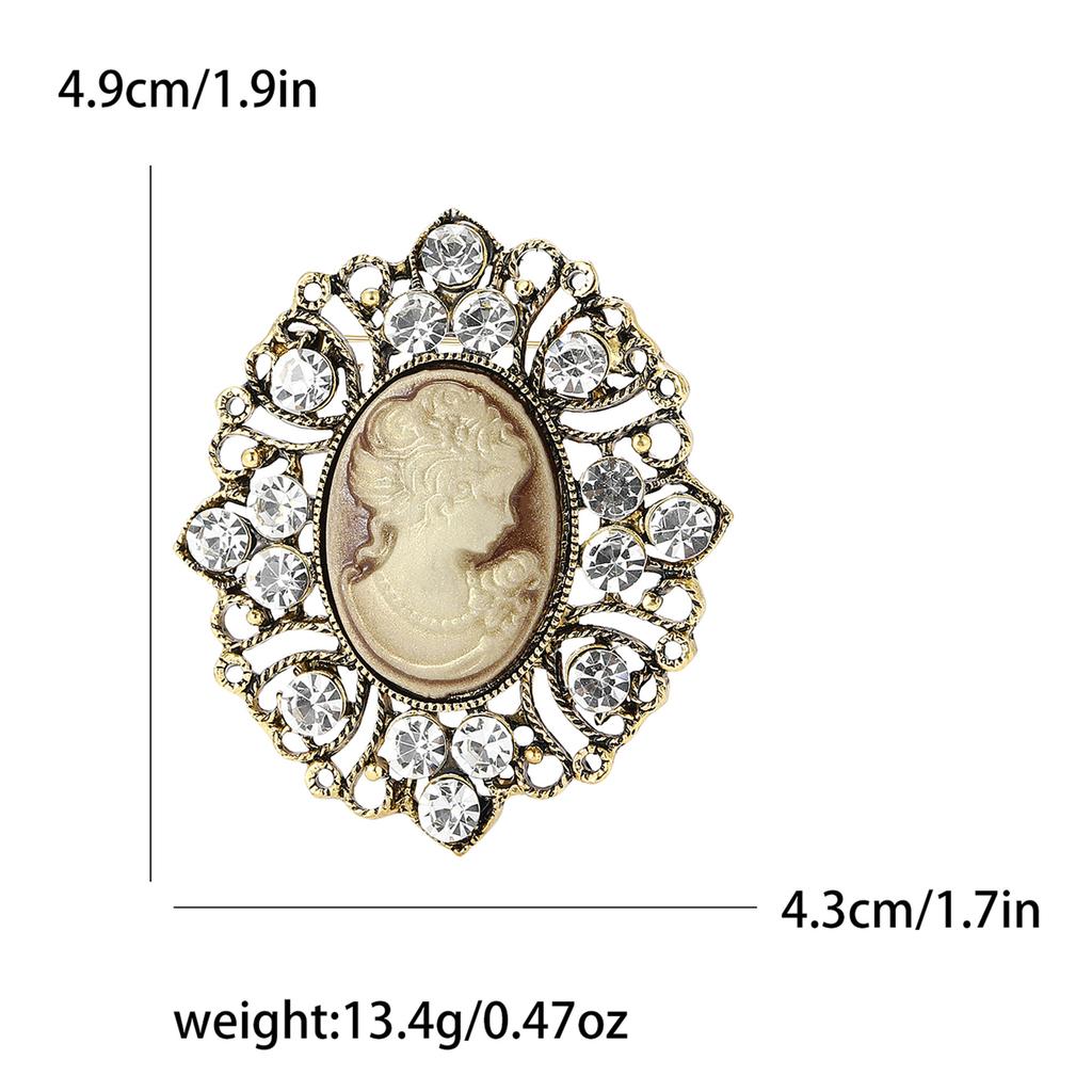 Fashion Retro Alloy Rhinestone Beauty Head Brooch Creative Versatile Women'S Clothing Corsage Jewelry Pin