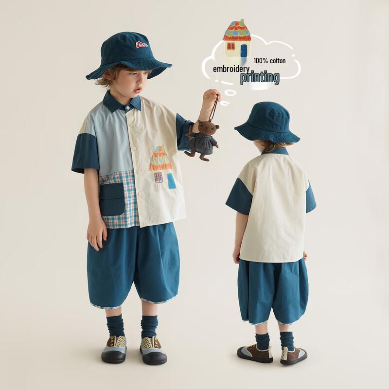 Boys Pure Cotton Embroidered Short-Sleeve Shirt 110